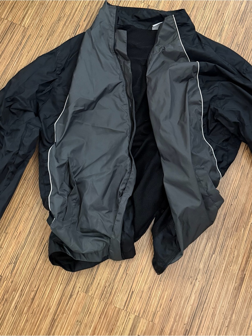 Men's Black & Gray Lightweight Windbreaker with Reflective Piping